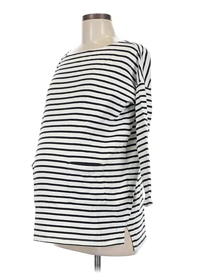 Pre-owned Hatch 3/4 Sleeve Top White Stripes Pattern Boatneck Tops