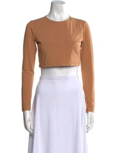 Pre-owned Hatch Bamboo Crew Neck Crop Top In Brown