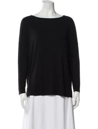 Pre-owned Hatch Bateau Neckline Long Sleeve Top In Black