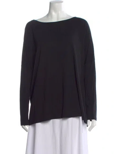 Pre-owned Hatch Bateau Neckline Long Sleeve Top In Black
