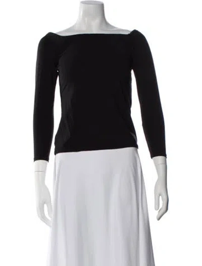 Pre-owned Hatch Bateau Neckline Three-quarter Sleeve Crop Top In Black