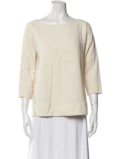 Pre-owned Hatch Bateau Neckline Three-quarter Sleeve Top In Neutral