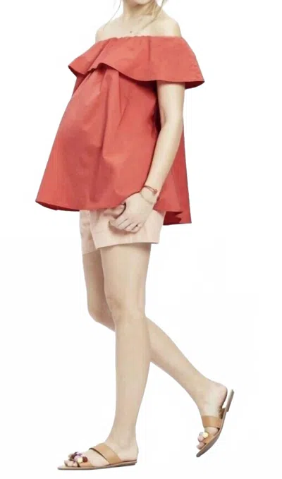 Hatch Chloe Off Shoulder Top In Poppy Red In Pink