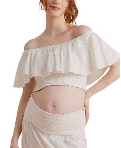 Hatch Collection A Pea In The Pod Off The Shoulder Maternity Crop Top In Purple