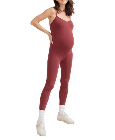 Hatch Collection Body Rib Maternity Unitard In Cinnamon