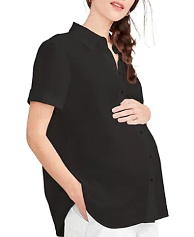 Hatch Collection Nursing Friendly Maternity Buttondown Savannah Top In Black