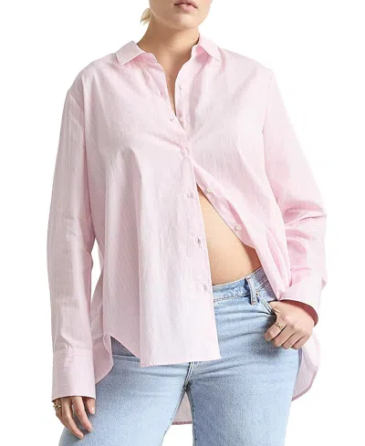 Hatch Collection Nursing Friendly Maternity Classic Buttondown In Pink Stripe