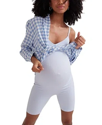 Hatch Collection The Body Rib Maternity Unitard Short In Light Blue Melange
