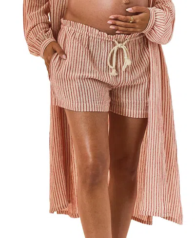 Hatch Collection The Bungalow Striped Beach Maternity Short In Pink