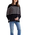 Hatch Collection The Carly Knit Maternity Pullover Sweater In Black/oat Melange Stripe