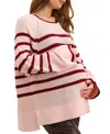 Hatch Collection The Carly Striped Shaker Maternity Sweater In Neutral