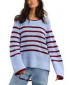 Hatch Collection The Carly Striped Shaker Maternity Sweater In Blue