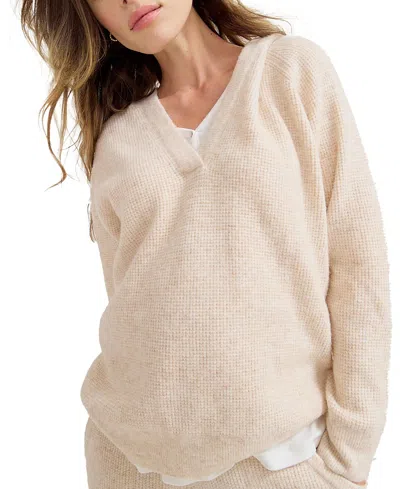 Hatch Collection The Cozy Waffle Maternity Hoodie In Oatmeal Melange