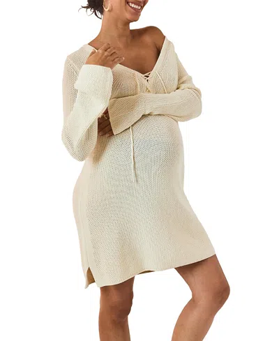 Hatch Collection The Daria Getaway Mini Maternity Dress In Neutral