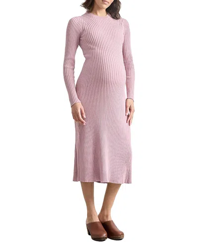 Hatch Collection The Eliana Cotton Rib Maternity Sweater Dress In Mocha Rose