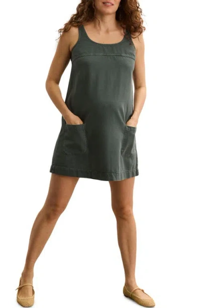 Hatch Collection The Kiley Denim Mini Maternity Dress In Green