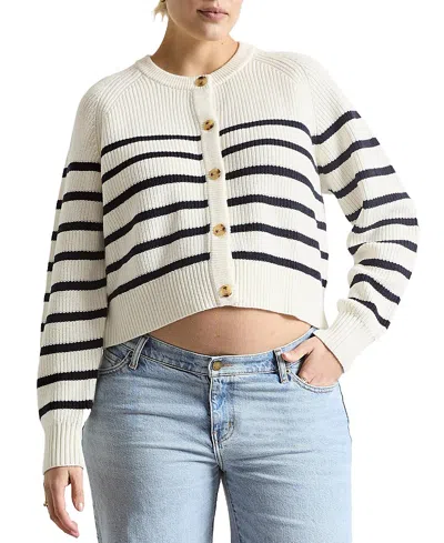 Hatch Collection The Maternity Mini Cocoon Marlow Cardigan In Ivory/navy Stripe