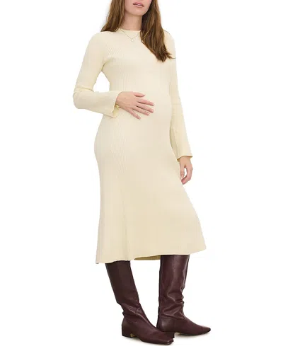 Hatch Collection The Odette Ribbed Midi Maternity Dress In Neutral