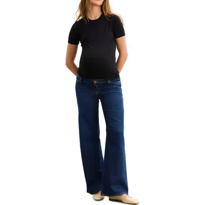 Hatch Collection The Relaxed Wide Leg Maternity Jean In Purple