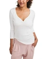 Hatch Collection The Rib Maternity Nursing Friendly Henley Top In Ivory