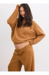 Hatch Collection The Romy Pullover Classic Sweatshirt In Brown