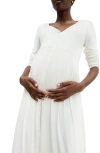 Hatch Collection The Softest Rib Long Sleeve Maternity/nursing Dress In White