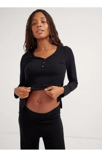Hatch Collection The Softest Rib Nursing Henley In Black