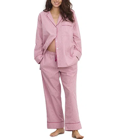 Hatch Collection The Striped Cotton Classic Pajama Maternity Set In Pink