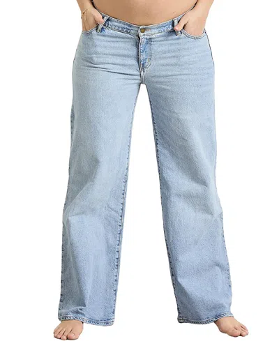 Hatch Collection Under The Bump Relaxed Wide Leg Maternity Jean In Light Wash In Nineties Light Wash