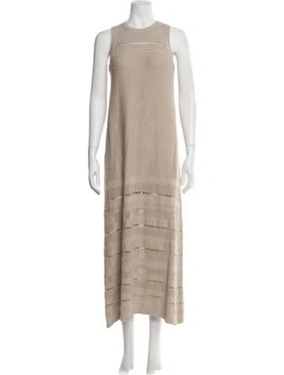 Pre-owned Hatch Crew Neck Long Dress In Neutral