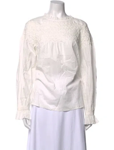 Pre-owned Hatch Crew Neck Long Sleeve Blouse In White