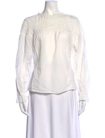 Pre-owned Hatch Crew Neck Long Sleeve Top In White