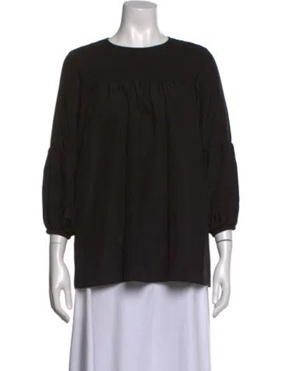 Pre-owned Hatch Crew Neck Three-quarter Sleeve Blouse In Black