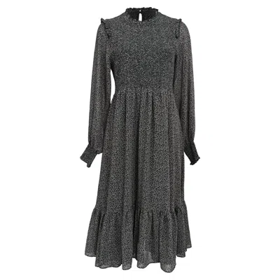 Pre-owned Hatch Ditsy Floral Mock Neck Midi Dress In Black Polyester