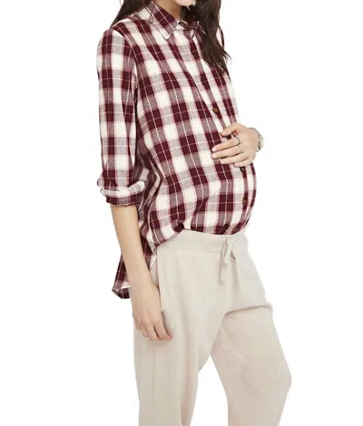 Hatch Flannel Plaid Button Down Maternity Shirt In Bordeaux In Multi