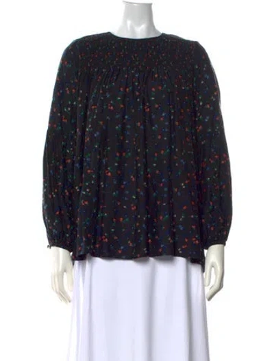 Pre-owned Hatch Floral Print Crew Neck Blouse In Black