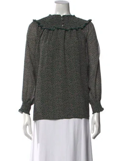 Pre-owned Hatch Floral Print Crew Neck Blouse W/ Tags In Green