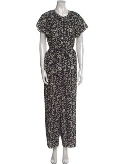 Pre-owned Hatch Floral Print Crew Neck Jumpsuit In Black