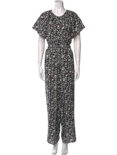 Pre-owned Hatch Floral Print Crew Neck Jumpsuit In Black