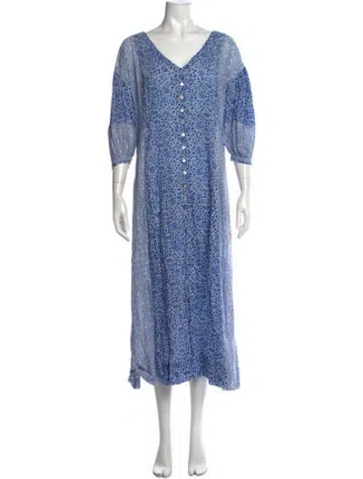 Pre-owned Hatch Floral Print Long Dress In Blue/white