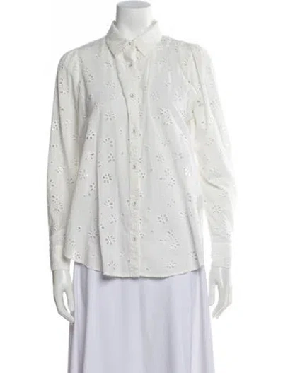 Pre-owned Hatch Floral Print Long Sleeve Button-up Top In White