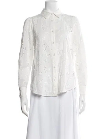 Pre-owned Hatch Floral Print Long Sleeve Button-up Top In White