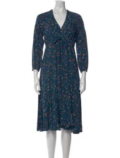 Pre-owned Hatch Floral Print Midi Length Dress In Blue