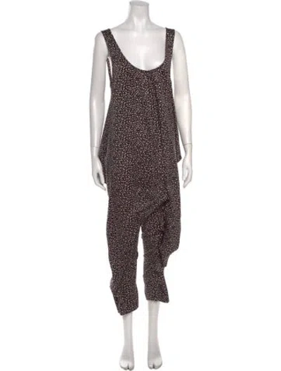 Pre-owned Hatch Floral Print Scoop Neck Jumpsuit In Black