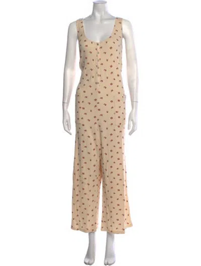 Pre-owned Hatch Floral Print Scoop Neck Jumpsuit W/ Tags In Neutrals