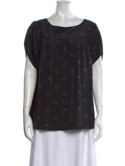 Pre-owned Hatch Floral Print Scoop Neck Top In Black