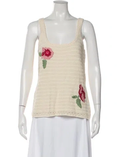 Pre-owned Hatch Floral Print Scoop Neck Top In Neutral