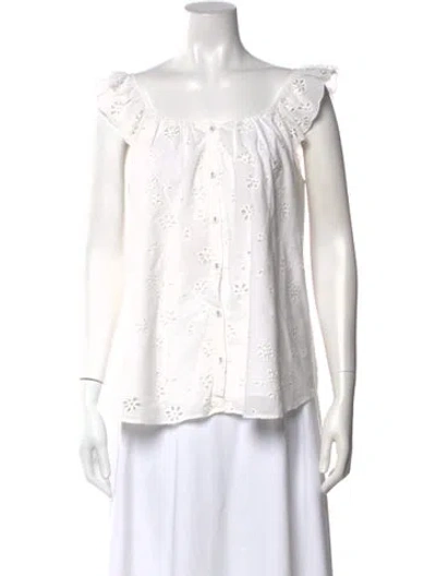 Pre-owned Hatch Floral Print Square Neckline Blouse In White