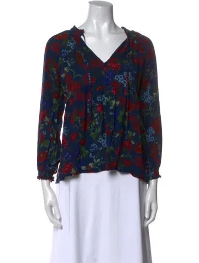Pre-owned Hatch Floral Print V-neck Blouse In Blue