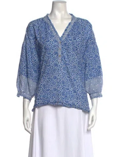Pre-owned Hatch Floral Print V-neck Blouse In Blue